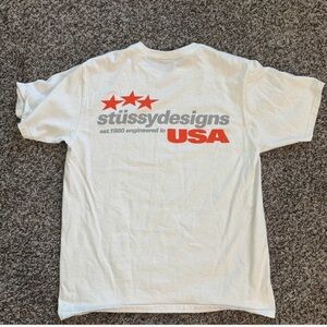 Stussy White Tee with Red and Gray Design